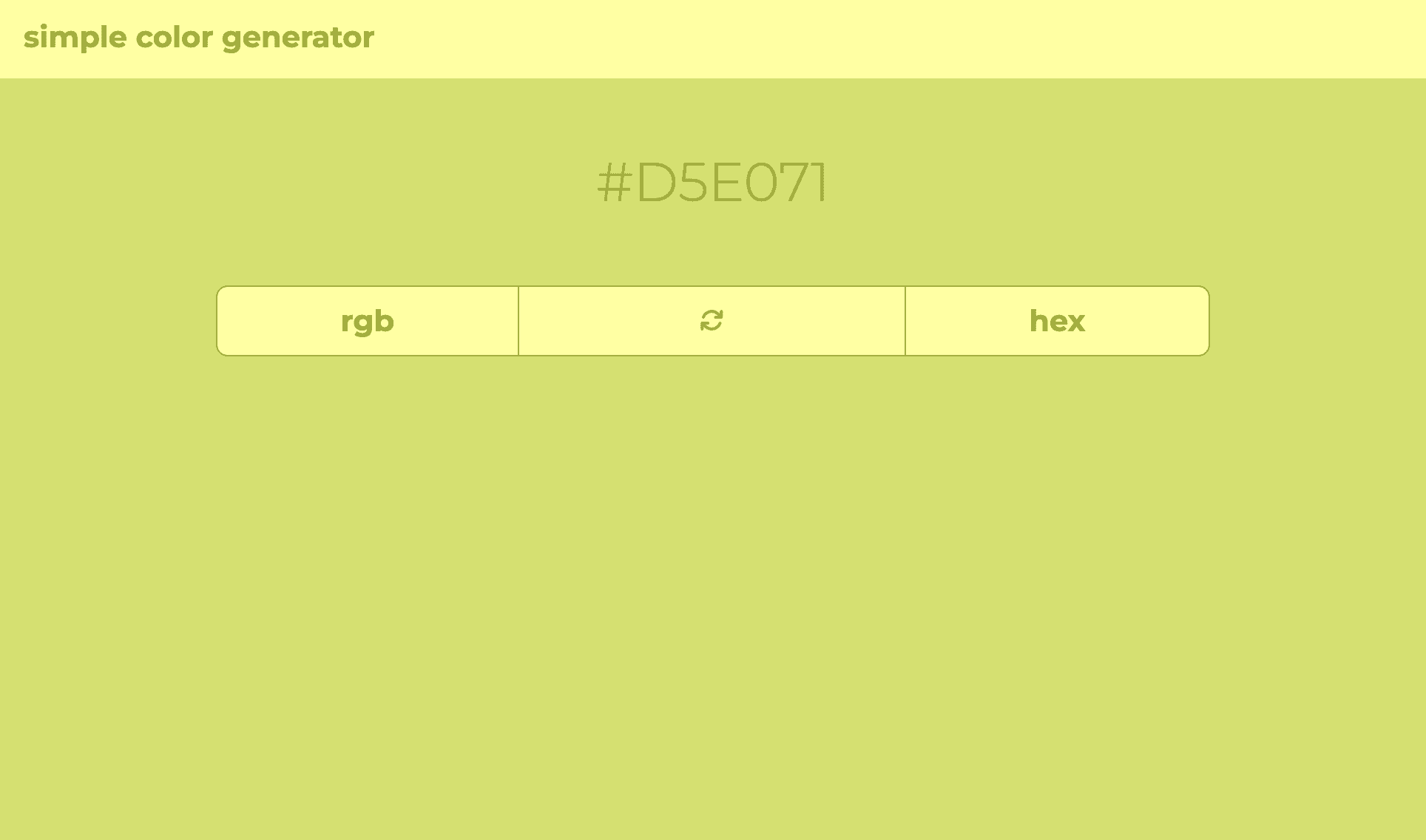 Screenshot of version two of the color generator app