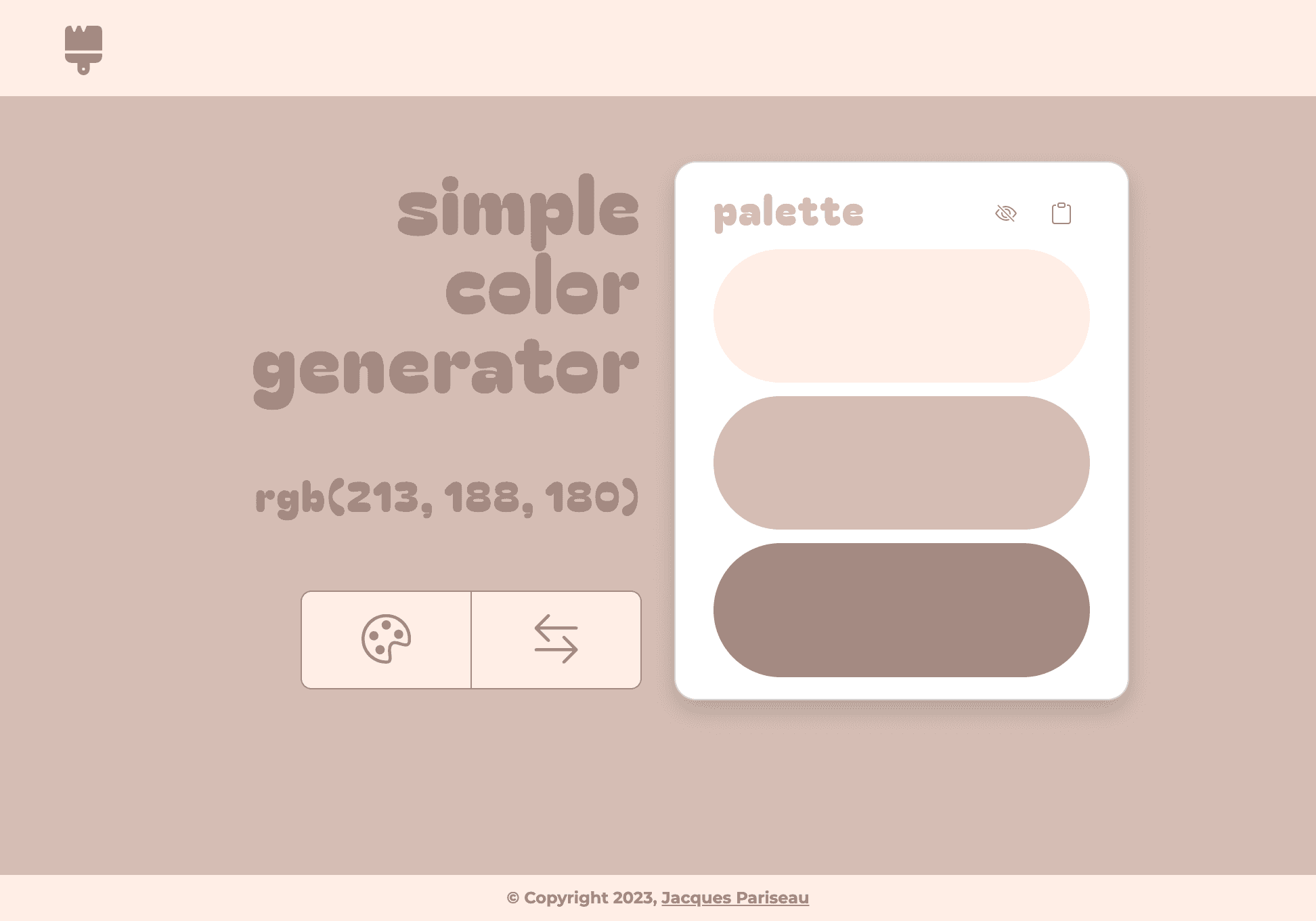 Screenshot of version three (current) of the color generator app